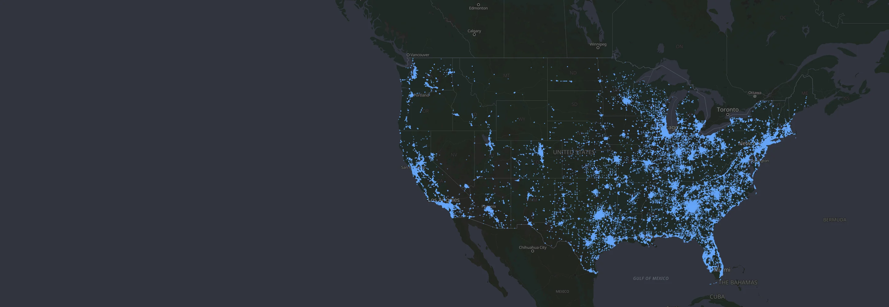 DeFlock Maps showing crowdsourced ALPR camera locations across the United States as blue dots.